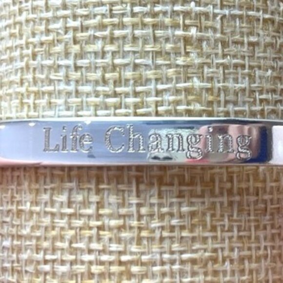 Engraved "Life Changing" Inspirational Silver Bangle Bracelet - Picture 3 of 15